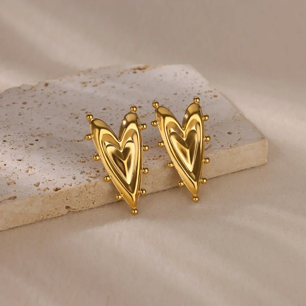 Gothic Heart Earring For Women Stainless Steel Golden Love Earring Wedding Couple Piercing Jewelry Valentine Day Gift сер