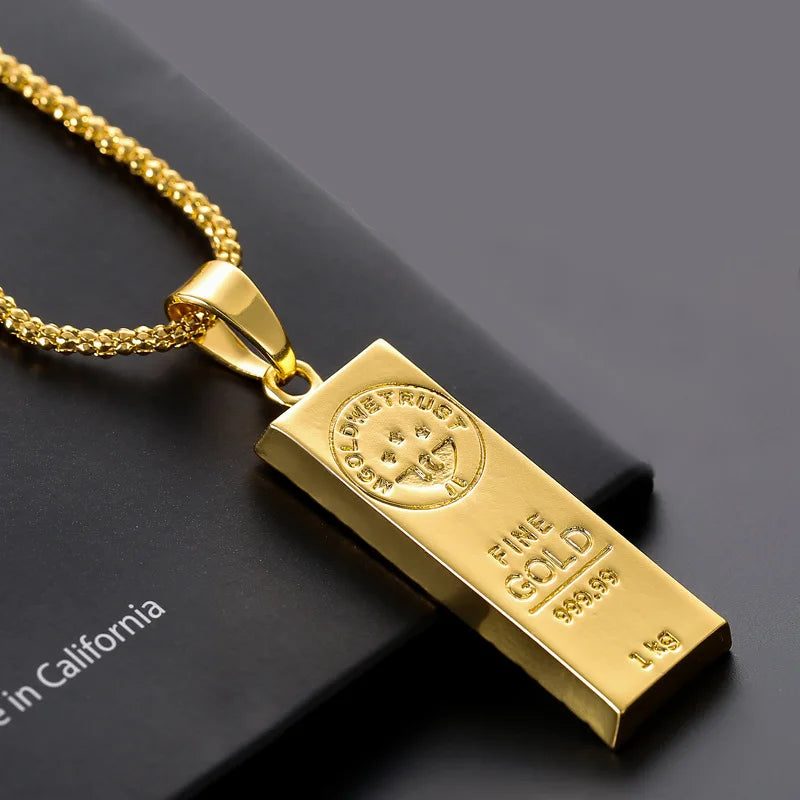 1pcs Rectangular Gold Bar Necklace Pendant Trendy And Exquisite Men's Necklace Daily Party Wear Matching Accessories
