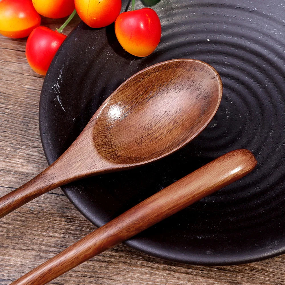 Long Handle Wooden Spoon Set | Natural Wood Soup Scoop for Cooking and Stirring