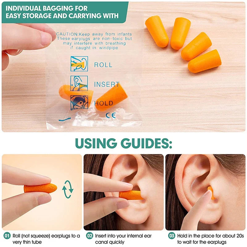 10 Pairs Soft Orange Foam Ear Plugs | Tapered Noise Reduction for Sleep and Travel