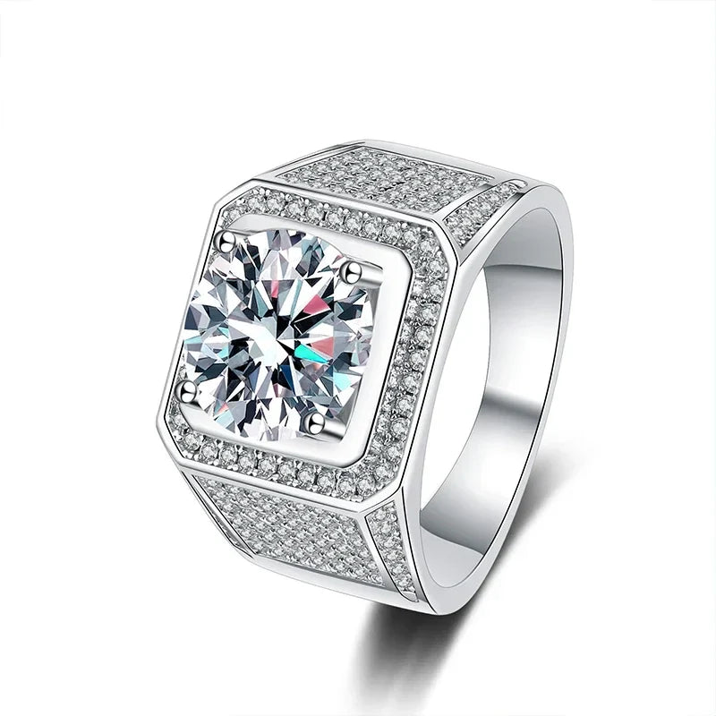 NeeTim D Color 10 Carat Moissanite Ring for Men S925 Sterling Silver Plated with White Gold Luxury Man Wedding Ring Fine Jewelry