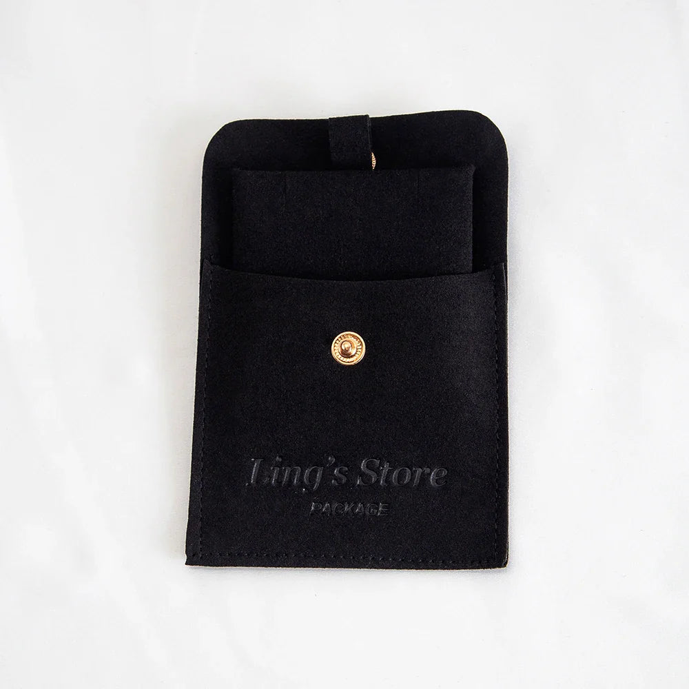 20/50/100Sets Personalized Logo Jewelry Microfiber Snap Bag 8x8cm Button Pouch Insert Luxury 6x6cm Cards Can Debossed Print Name