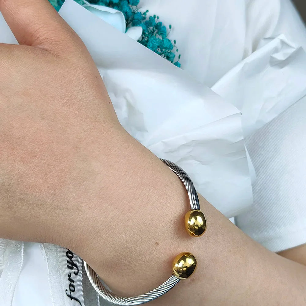 Luxury Stainless Steel Braided Open Men Women Charm Cuff Bracelet Gold Silvery Ball Jewelry Accessories Bracelets Bangles