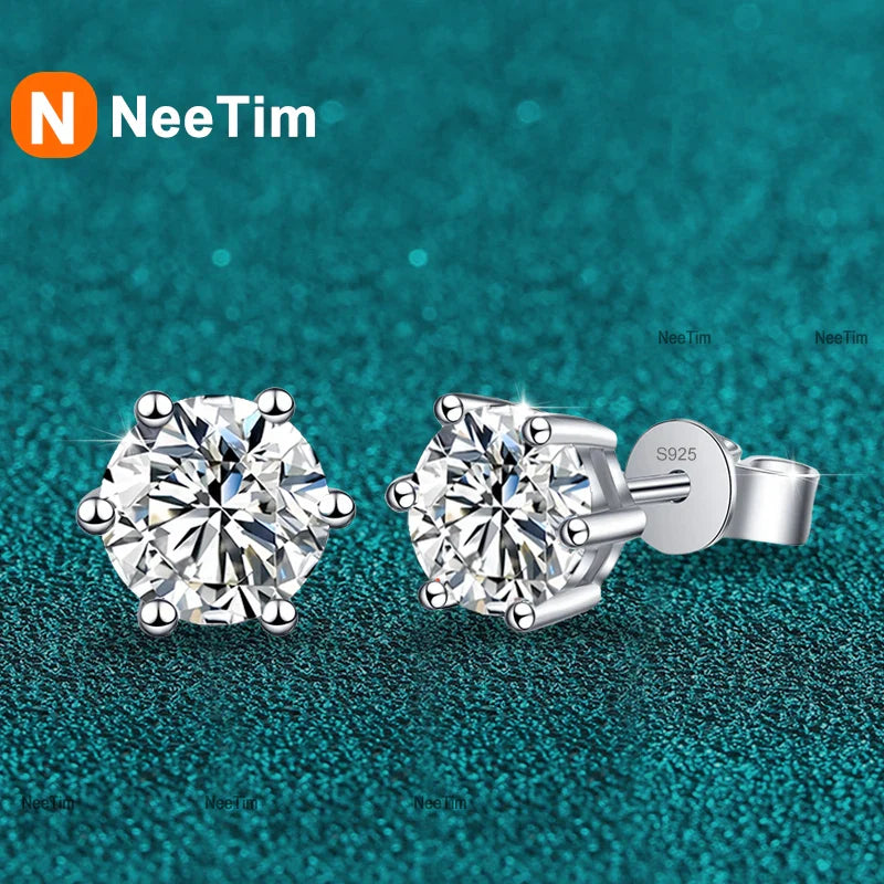 NeeTim 0.1ct-3ct D Color Moissanite Stud Earrings Lab Diamond 925 Sterling Silver with Gold Plated Earring Wedding Party Jewelry