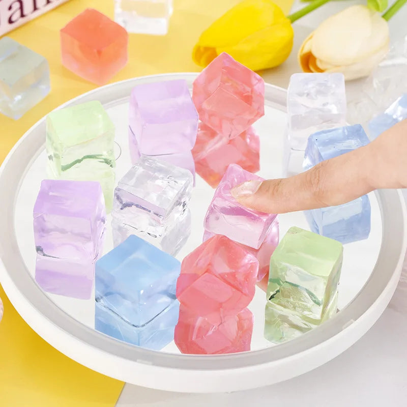 10 Pack Ice Cube Sensory Stress Balls | Mochi Squishies Squeeze Toys for Adults and Kids