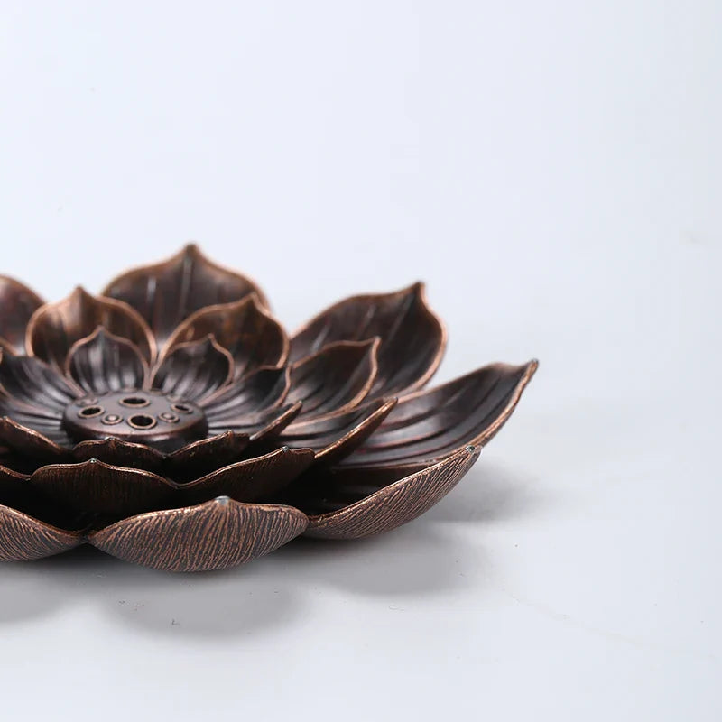 Alloy Incense Burner Stick Holder | Lotus Design Incense Plate for Temples and Yoga Studios