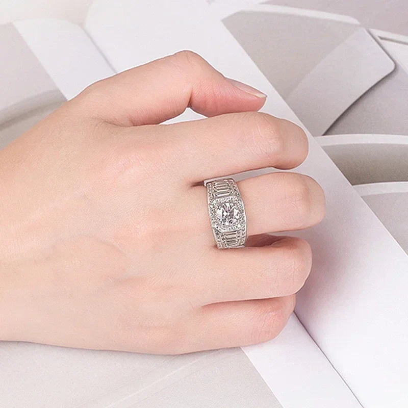 NeeTim Moissanite Ring For Men Sterling Silver Platinum Plated Ring Lab Diamond Men's Rings Man Wedding Band Fine Jewelry