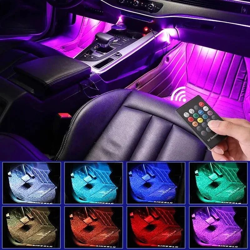 Universal RGB LED Car Interior Lights - 8-Color Ambient Strip Lamps with Music Control