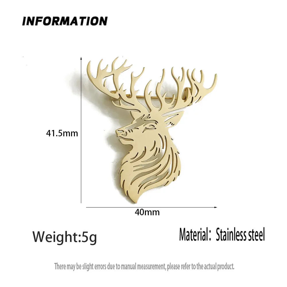 Original innovative Sika deer hollow stainless steel gold-plated 18K brooch, suit lapel pin, waterproof formal fitting