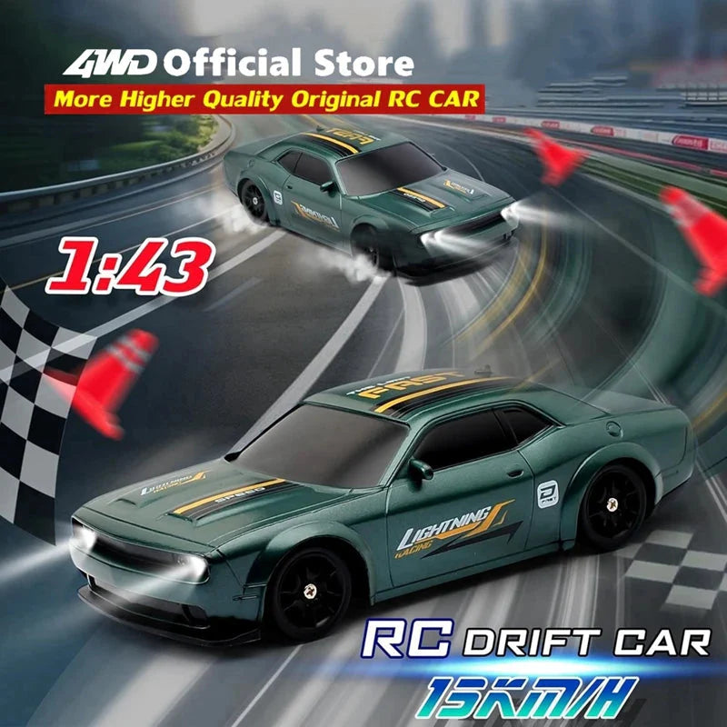 4WD RC Drift Racing Car - 1/43 Mini High-Speed Electric Car with Gyroscope, Realistic Lights, Remote Control Toy for Kids & Adults