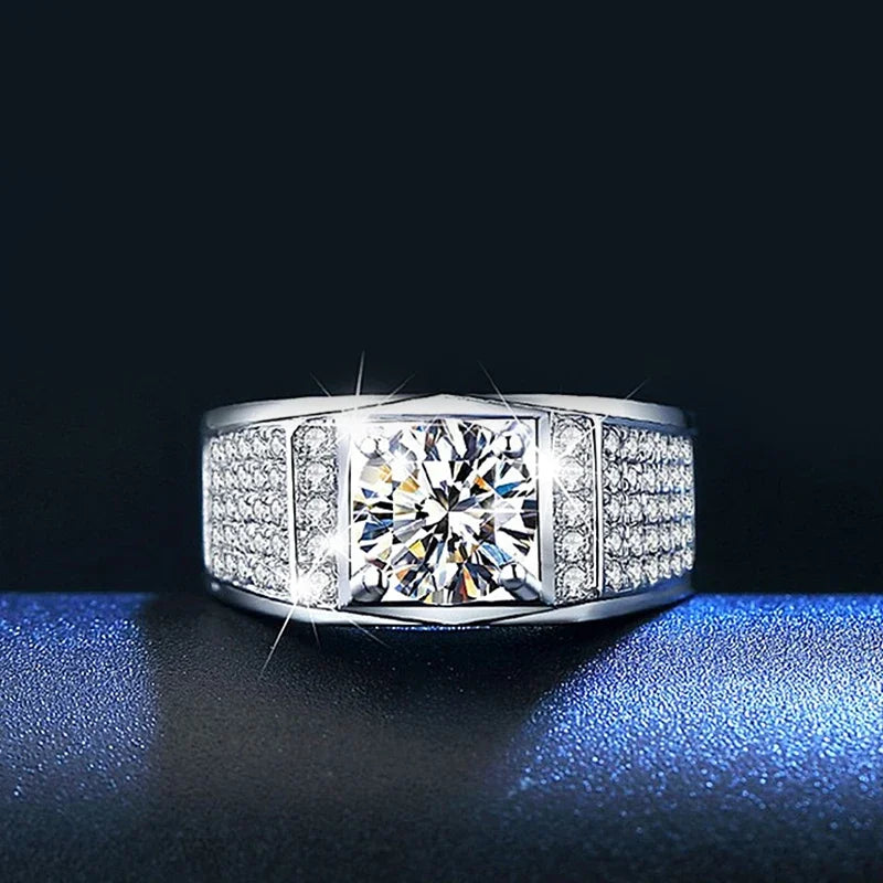 NeeTim 1ct D Color Moissanite Wedding Band Men Ring 925 Sterling Silver with Gold Plated Wedding Engagement Rings Gift For Man