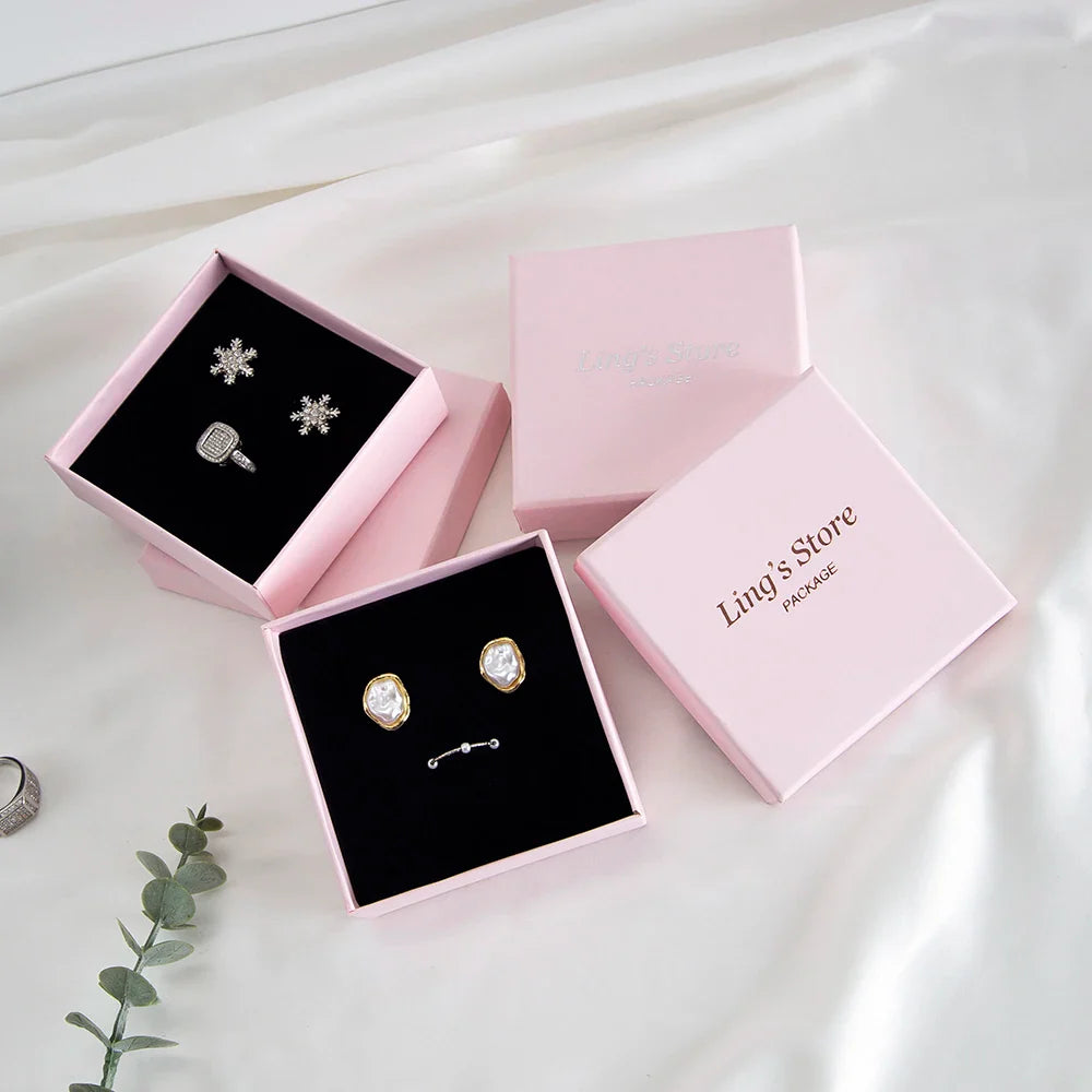 24Pcs Personalized Logo Jewelry Paper Gift Box Wedding Favors Ring Earring Necklace Pendant Bracelet Stud Bag Storage Packaging