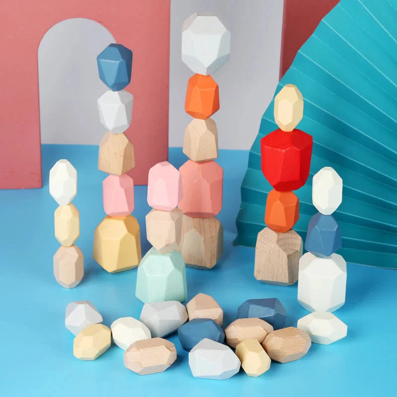 Wooden Sorting Stacking Rocks Montessori Toy