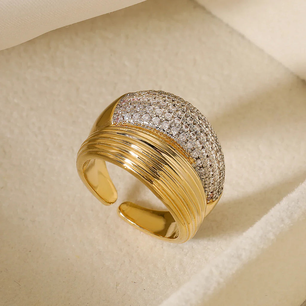 NEWBUY Luxury AAA Cubic Zirconia Pave Setting Copper Wedding Jewelry Delicate Geometric Open Rings For Elegant Women