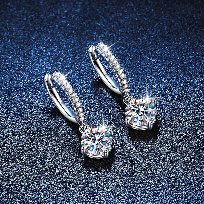 NeeTim 0.5ct 1ct S925 Sterling Silver Moissanite Drop Earrings Trendy Luxury Designer Earing for Women Gift With Certificate