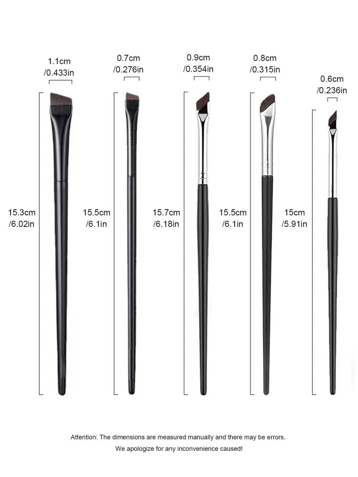 5-Piece Makeup Brush Set | Blade Eyeliner, Flat Eyebrow & Silkworm Brushes