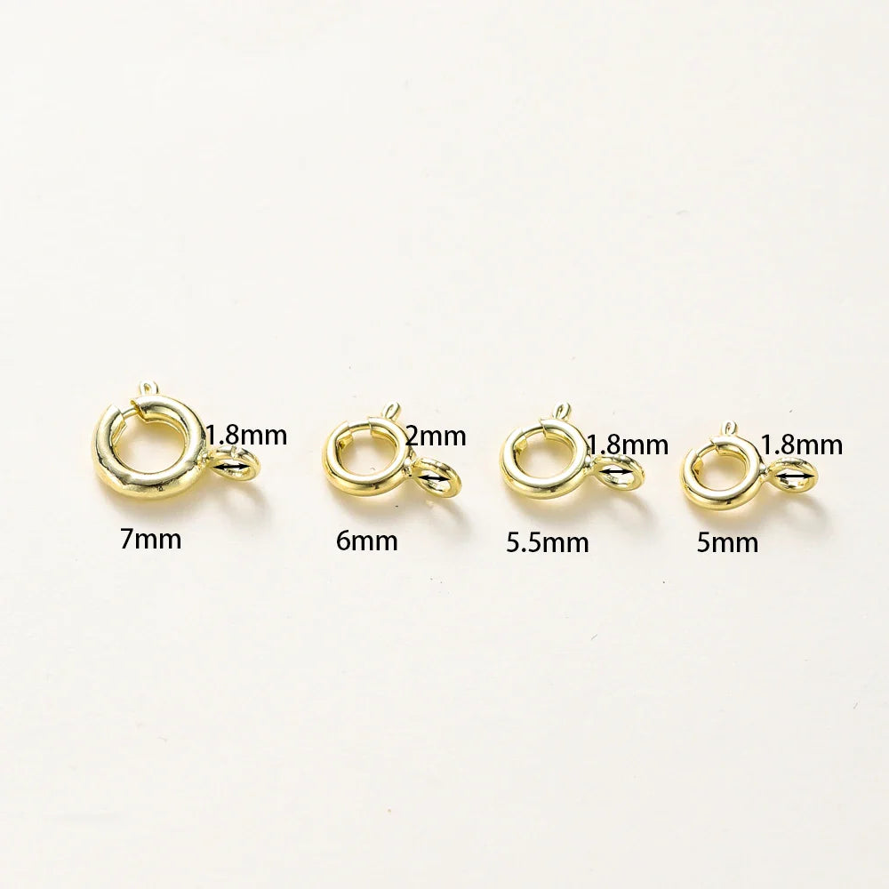 10pcs/ 14K 18K Gold Round Spring Clasp With Jump Ring Open Connect Clasp For DIY Jewelry Necklace Chain Making Accessories