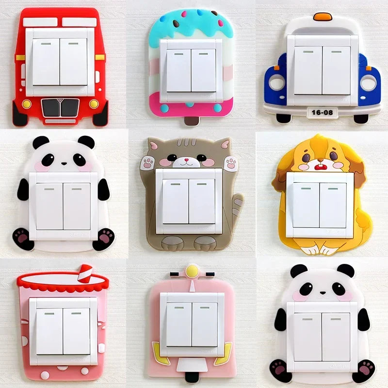 Luminous Silicone Switch Cover | Kawaii Cartoon Animal 3D Sticker for Kids Room