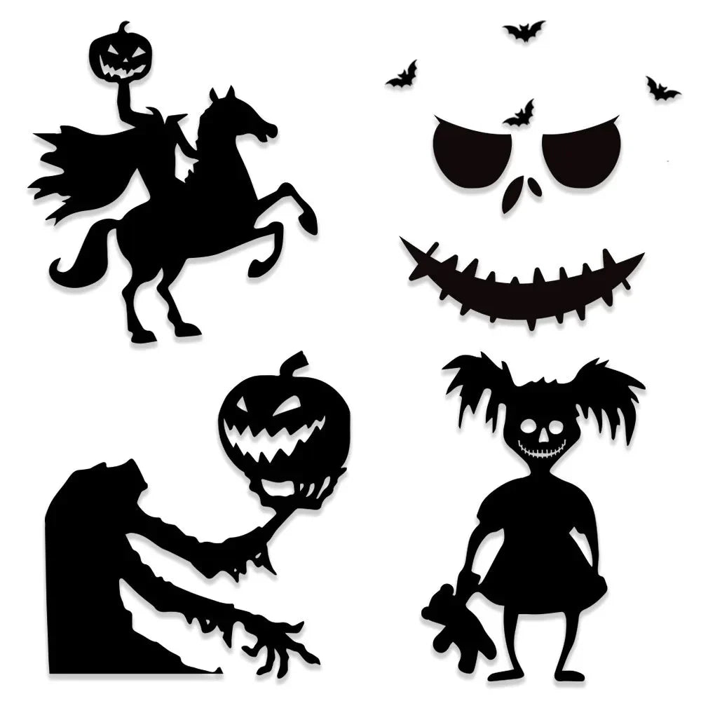 Halloween Door & Window Stickers - Skeleton Hands, Pumpkins, Ghosts, and Witch Hat Decor