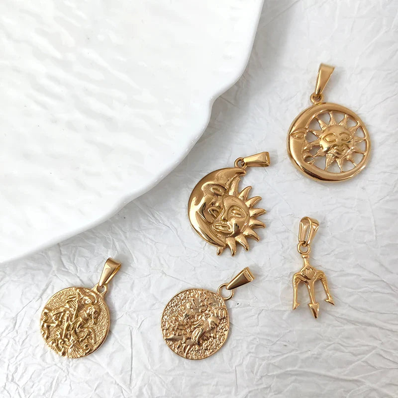 Mythology Medusa Poseidon Trident Charm Stainless Steel Ancient Greek Amulet Neptune Pendant Men 18k Gold Trident Pendant