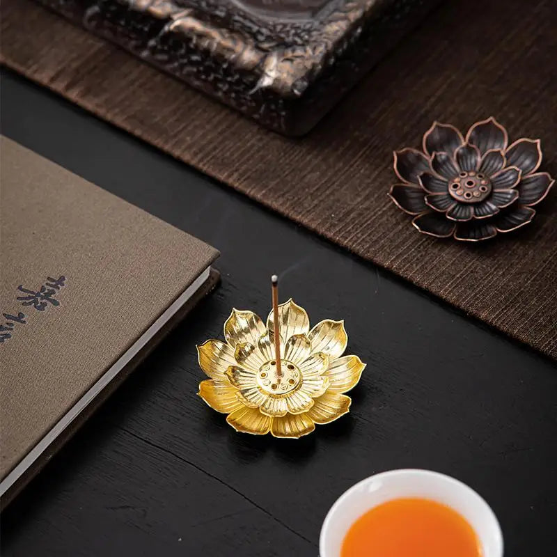 Porous Lotus Zen Line Incense Holder | Retro Metal Sandalwood Burner Tray