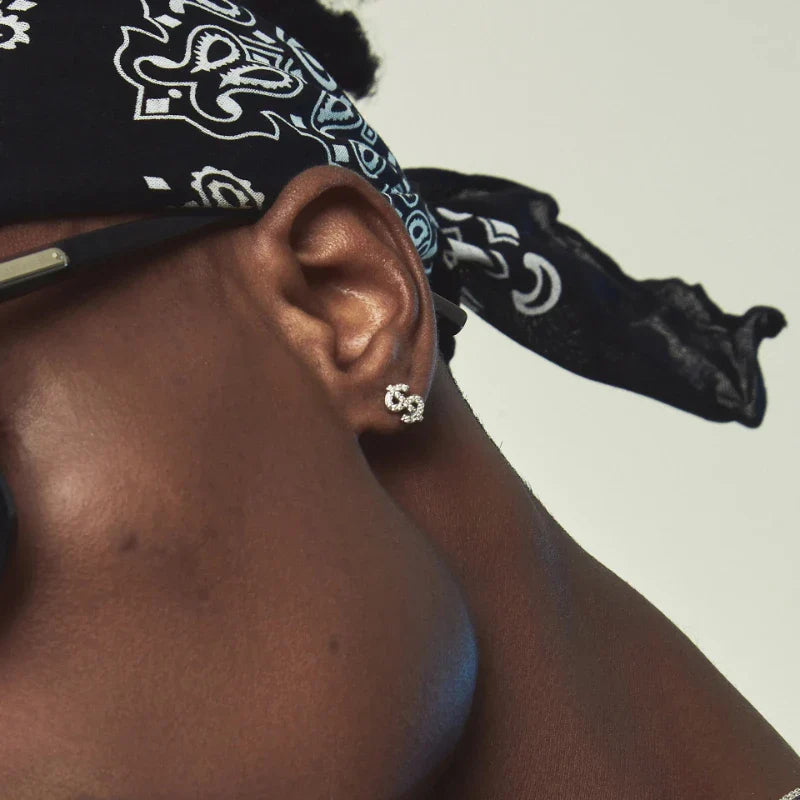 American Full Diamond Dollar Letter Stud Men's Senior Sense Super Flash Hip Hop Trend Niche Men's And Women's Fashion Earrings