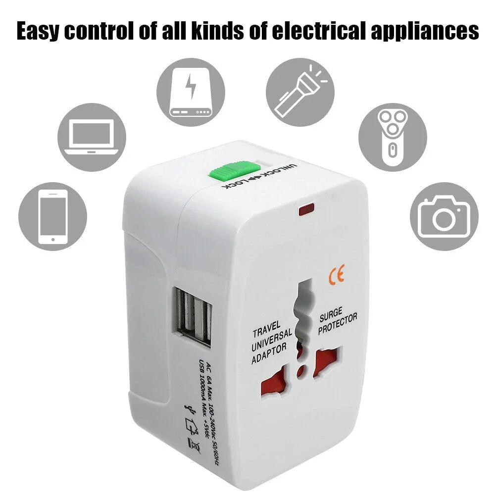 All-in-One International Plug Adapter – Universal Travel Power Converter with 2 USB & Type-C Ports (AU/US/UK/EU)