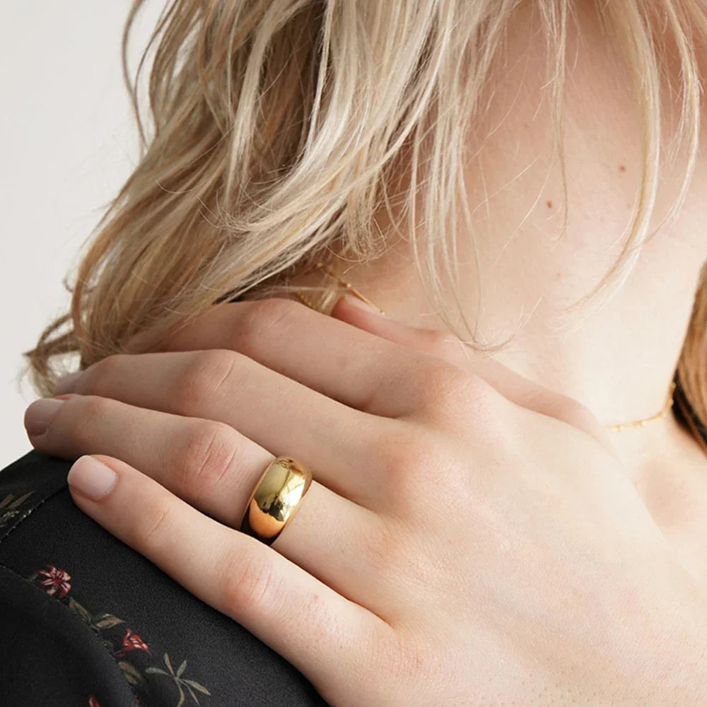 Women's Simple Stainless Steel Ring Wide Gold Color Non-Fading waterproof jewelry for women gift wholesale dropshippin