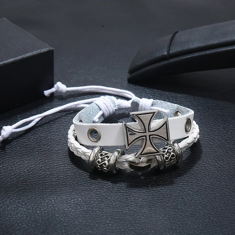 Cross-Border European and American Jewelry, Personalized Retro Beaded Leather Bracelets, Simple Pull-Adjustable Bracelets for Men and Women, Wholesale