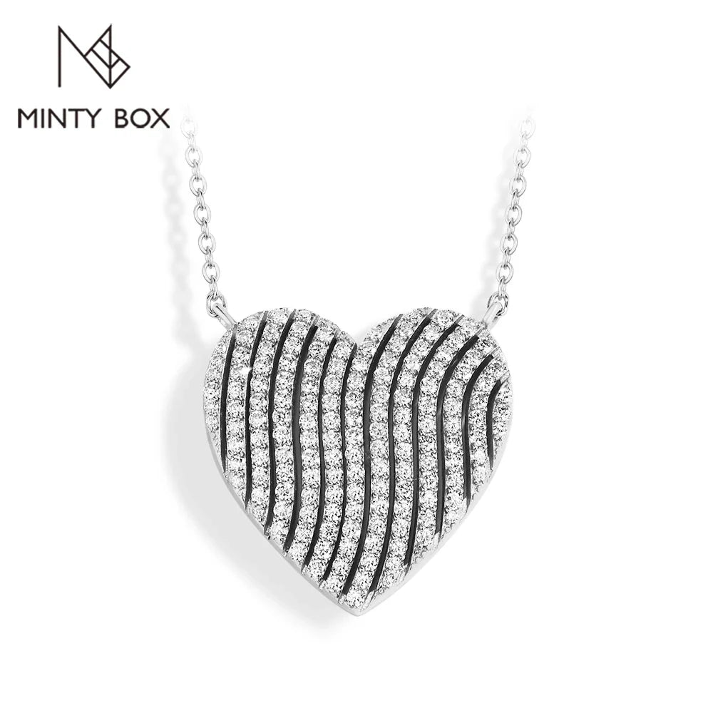 MINTYBOX 18K White Gold Plated Heart Shaped Diamond Pendant S925 Silver Moissanite Adjustable Necklace Jewelry Gift for Her
