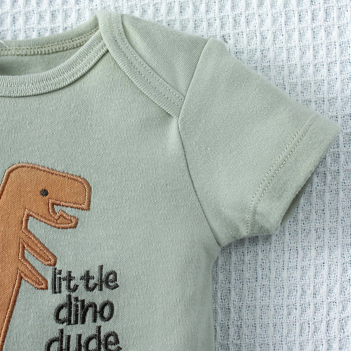 3PCS Baby Bodysuit Set for Boys | Summer Short Sleeve Cotton Romper with Cartoon Dinosaur & Stripe Designs