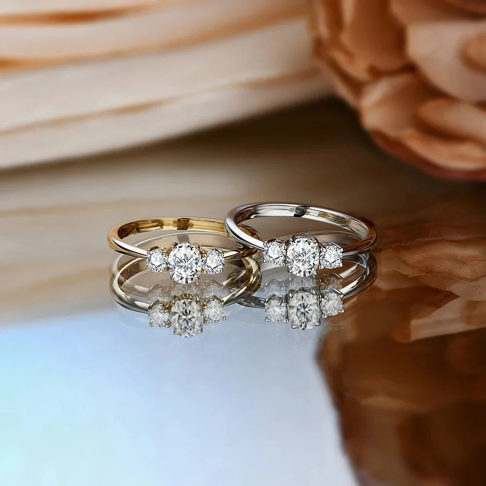 MINTYBOX D Color Oval Cut Three Stone Moissanite Rings Solid 925 Sliver 18K Plated Jewelry for Women Engagement Ring Wedding