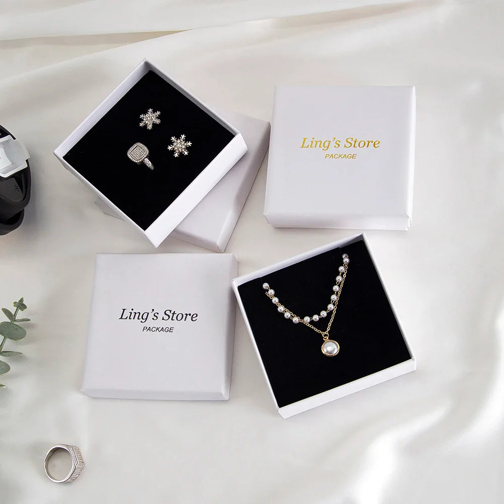 24Pcs Personalized Logo Jewelry Paper Gift Box Wedding Favors Ring Earring Necklace Pendant Bracelet Stud Bag Storage Packaging