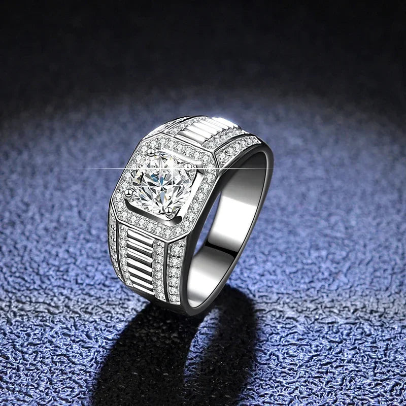 NeeTim Moissanite Ring For Men Sterling Silver Platinum Plated Ring Lab Diamond Men's Rings Man Wedding Band Fine Jewelry