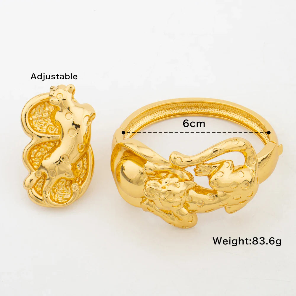 Gold Color Bangle with Ring Set Ladies Elegant Lovely Bow Design Hand Bracelet and Finger Ring Weddings Bride Bangle Jewelry Set