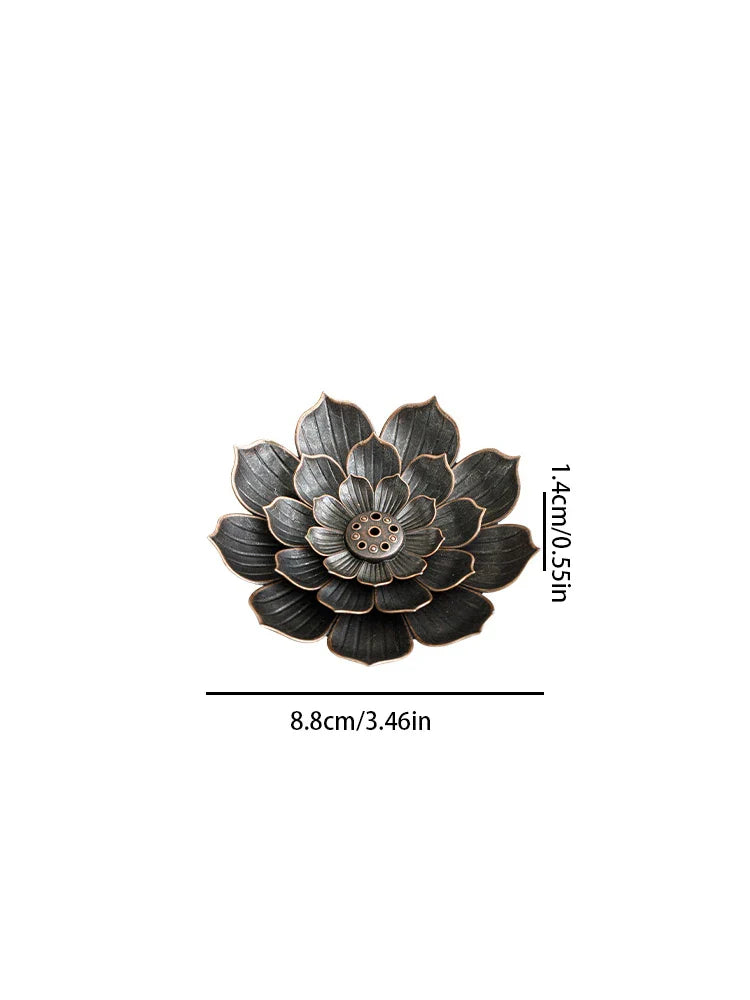 2in1 Alloy Incense Burner | Metal Sandalwood Stick Holder with Zen Lotus Design