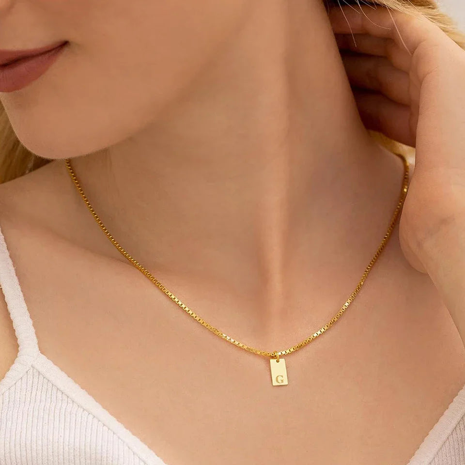 Initial Necklace Engraved A-Z Alphabet Charm Necklace Box Chain Stainless Steel Women's Minimalism Jewelry Gift Wholesale