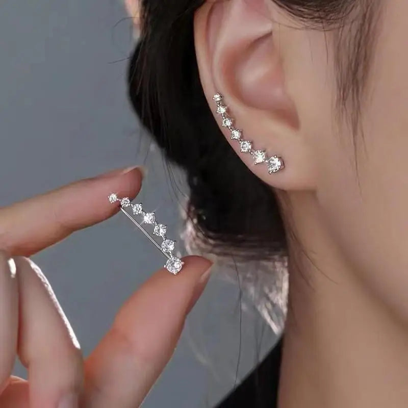 Korean Fashion Seven Star Zircon Earrings | Luxury Crystal Stars Stud Earrings