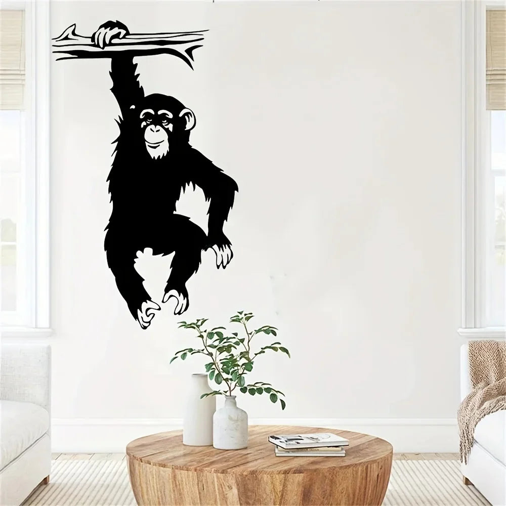Large Funny Monkey Tree Wall Stickers | Cartoon Jungle Animal Vinyl Decal for Kids Room