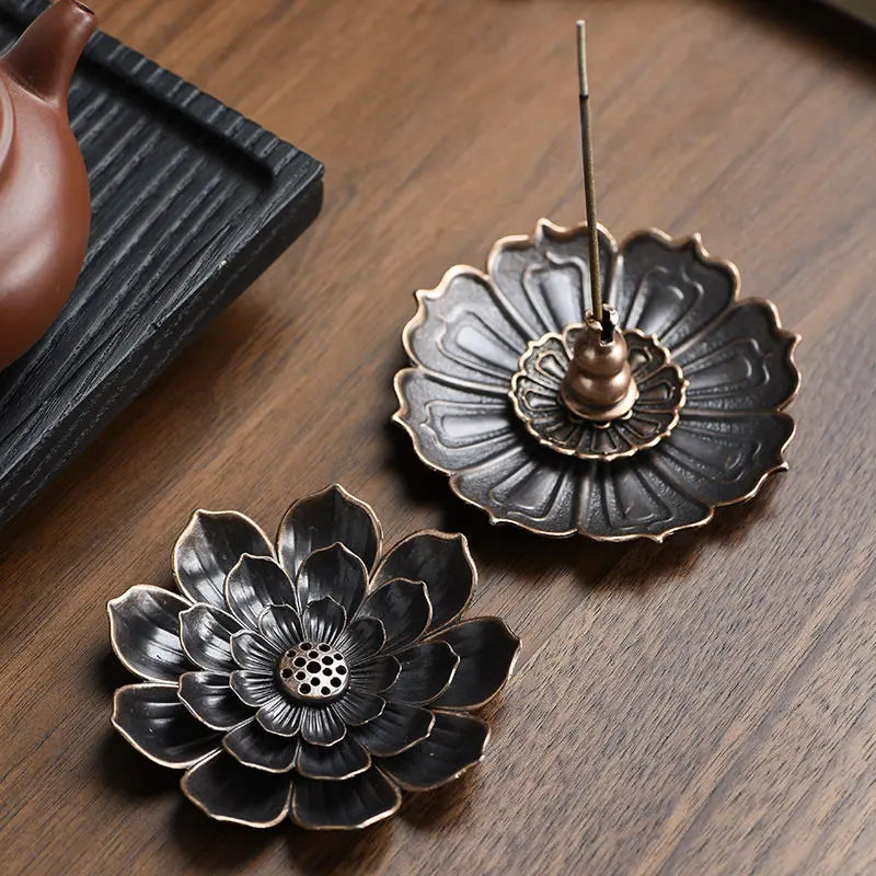 Porous Lotus Zen Line Incense Holder | Retro Metal Sandalwood Burner Tray
