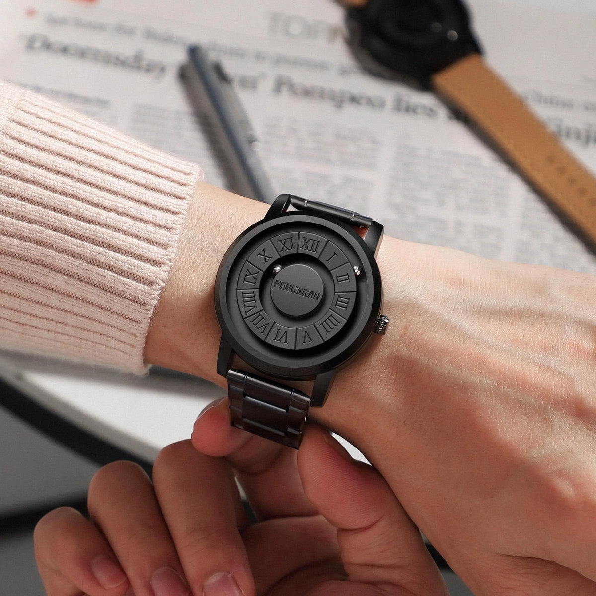 PENGAGAR Men's Watches Stainless steel Quartz Watch Creative Scrolling Pointer Magnetic Force Wrist Clock Relogio Masculino +box