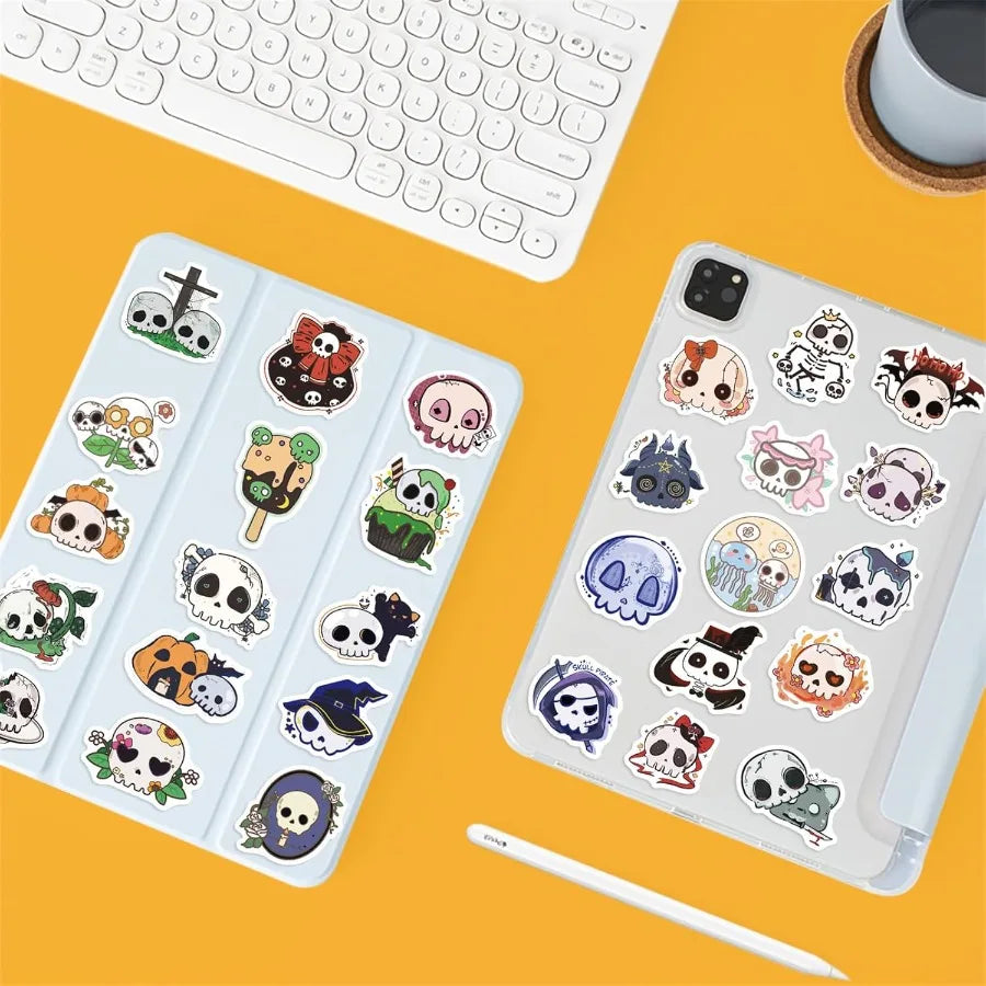 50Pcs Groovy Skull Stickers | Waterproof Vinyl Decals for Laptops, Water Bottles, Skateboards