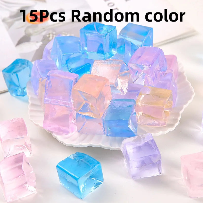 Mini Ice Cube Squishy Toys Set | 15PCS Transparent Stress Relief Squeeze Cubes