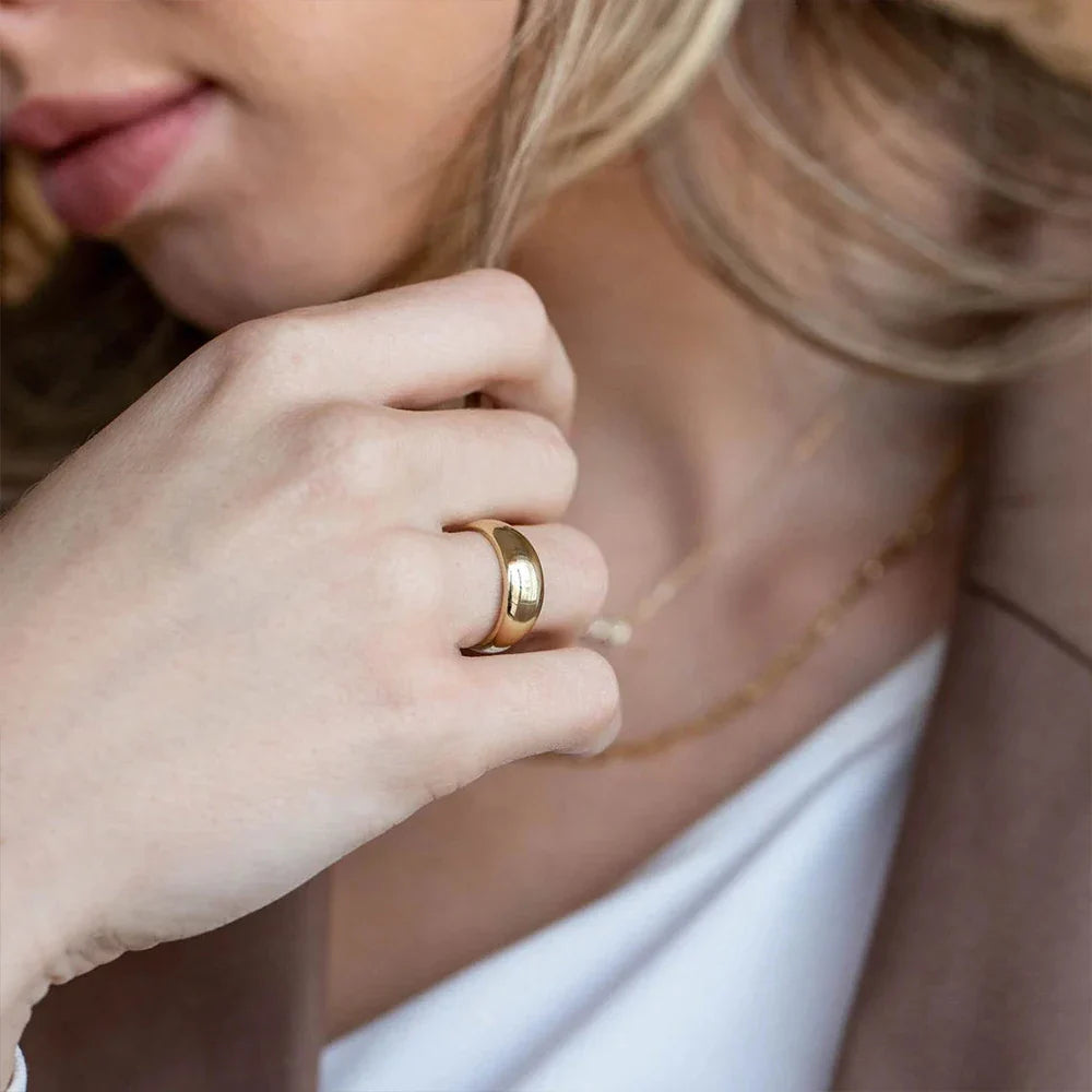 Women's Simple Stainless Steel Ring Wide Gold Color Non-Fading waterproof jewelry for women gift wholesale dropshippin