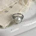 925 Sterling Silver Hollowed Pearl Adjustable Rings For Women Wedding Luxury Accessories  Dropshipping