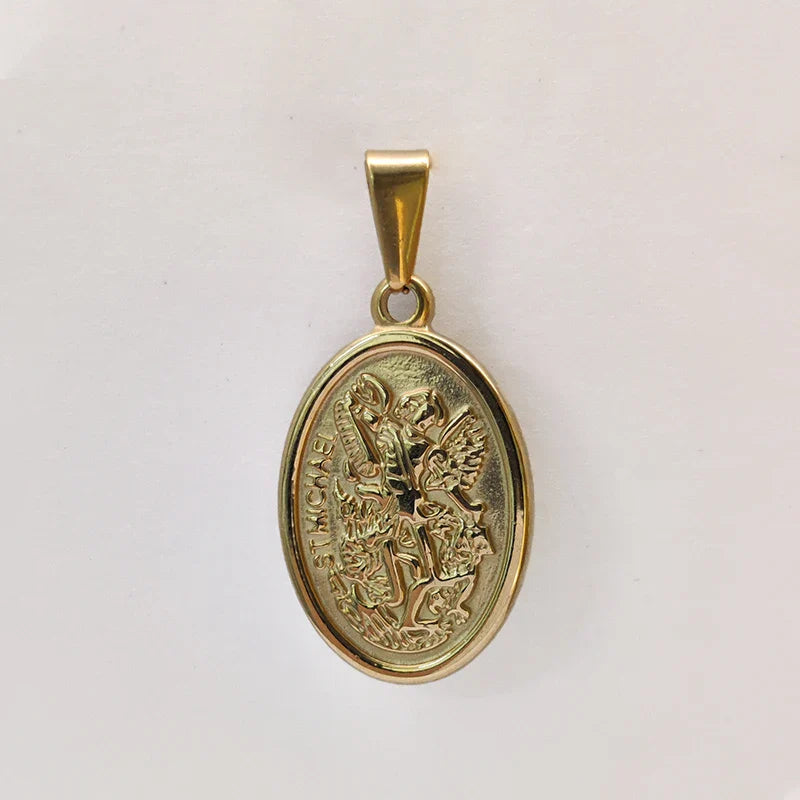 Hypoallergenic 316L Stainless Steel Gold Plated Pendant Necklace - Saint Michael & Saint Christopher, Ideal Gift for Men