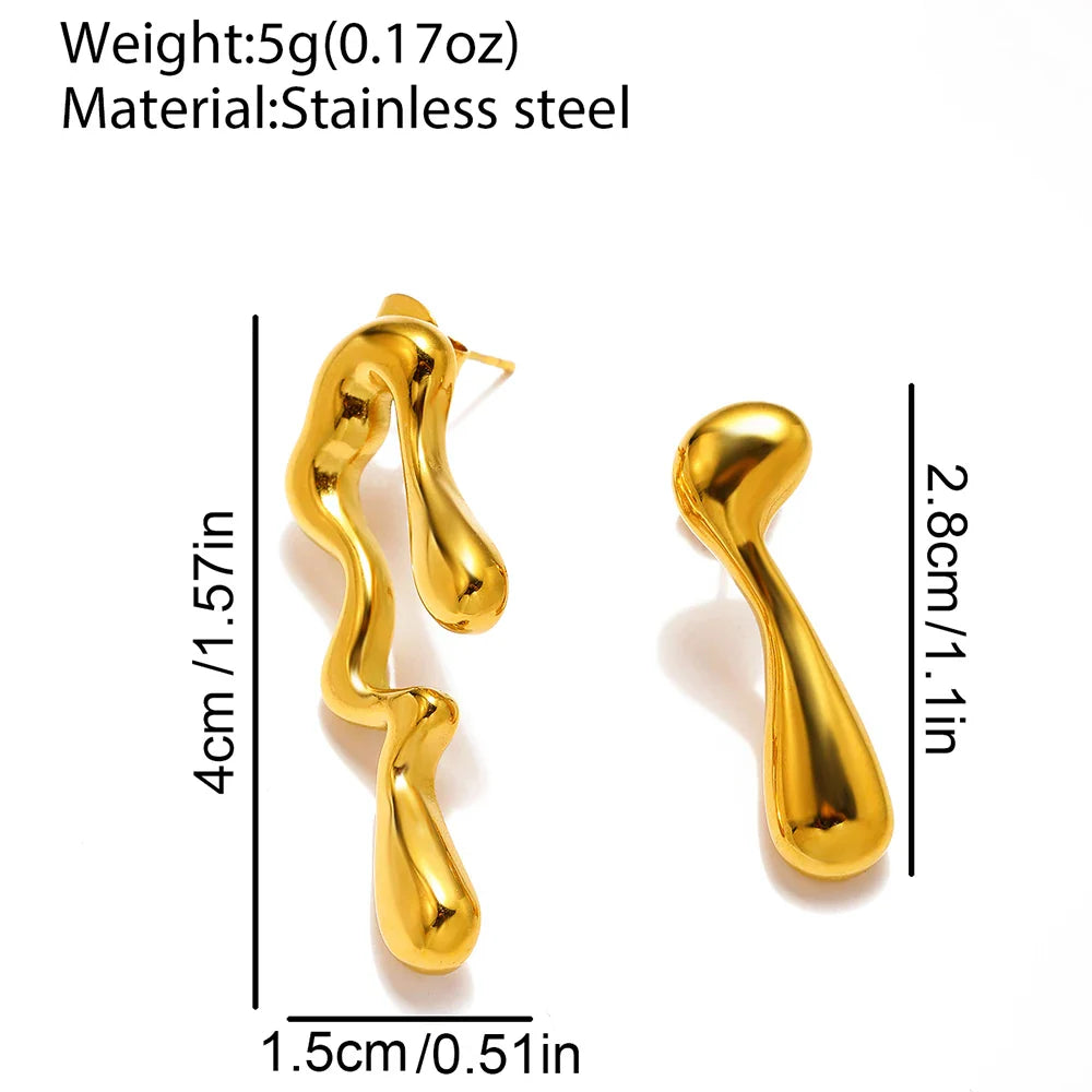 Stainless Steel Earrings Minimalist Design Irregular Asymmetrical Geometric Bent Earrings For Women Jewelry Commuter Pairing