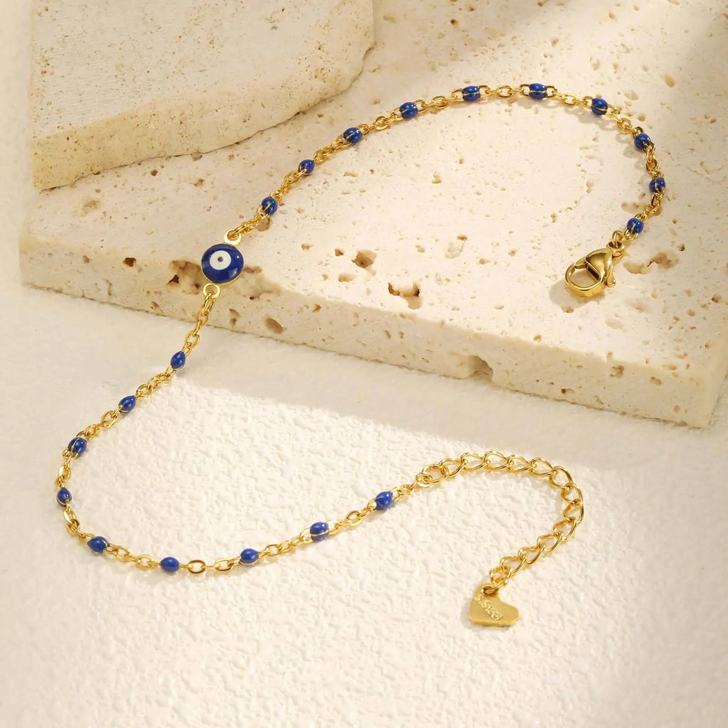 Stainless Steel Lucky Evil Eye Anklet Bracelet for Women, Blue Eye Beaded Chain Foot Anklets Summer Beach Lucky Amulet Gift