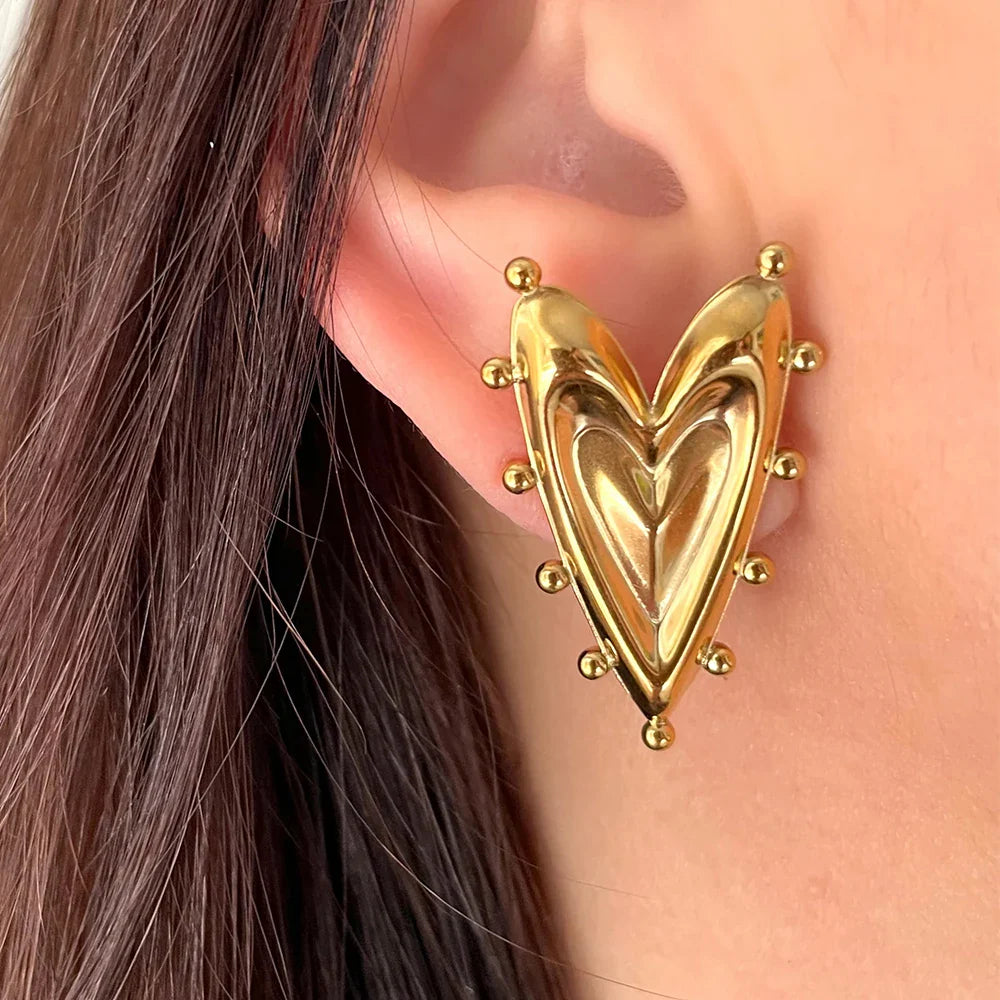 Gothic Heart Earring For Women Stainless Steel Golden Love Earring Wedding Couple Piercing Jewelry Valentine Day Gift сер