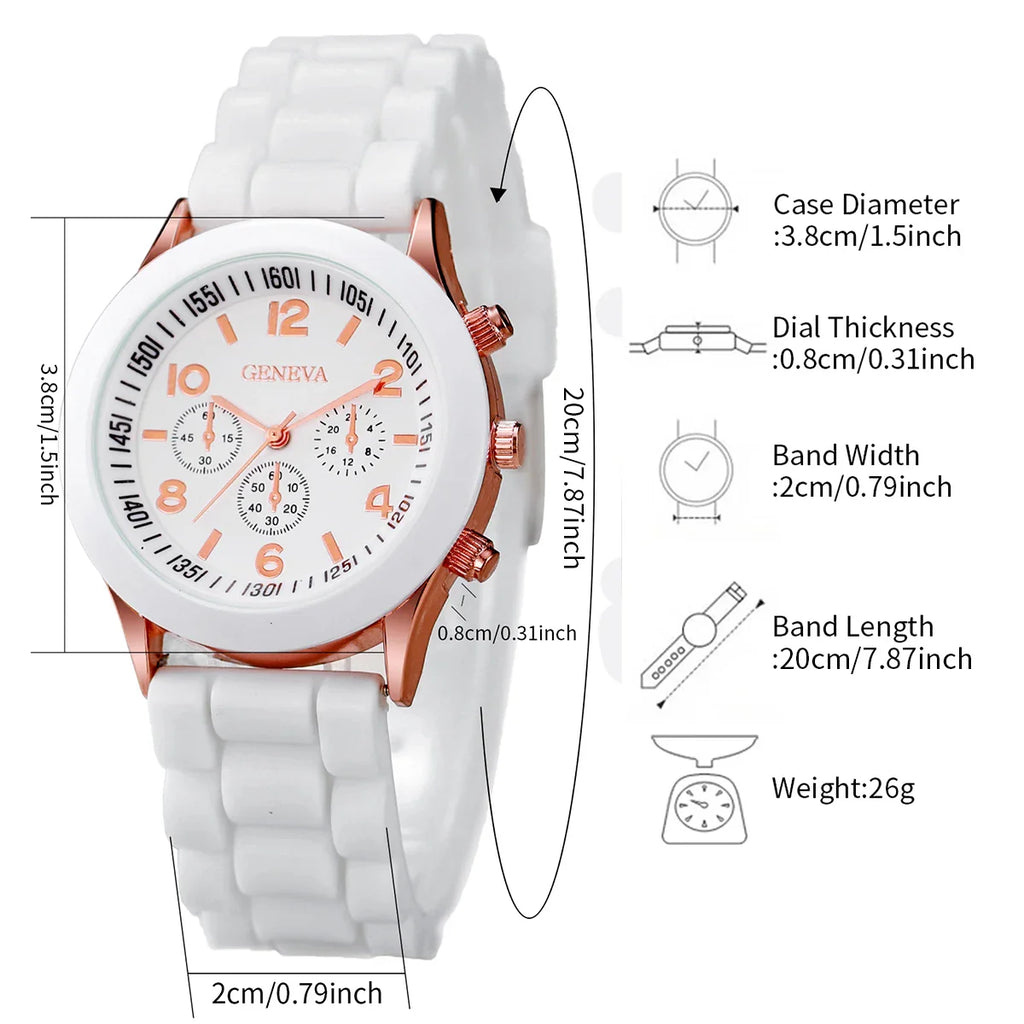 4PCS Fashion Women's Watches Casual Silicone Band Analog Quartz Watch Set（Without Box）